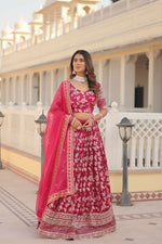 Thumbnail for Vastranavya Designer Dyeable Pure Viscose Jacquard Fabric Lehenga Choli & Dupatta Set - Pink - Distacart