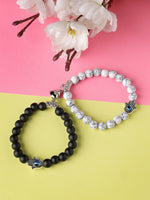 Thumbnail for NVR Men & Women Set of 2 Black & White Marbel Crystal Bracelet - Distacart