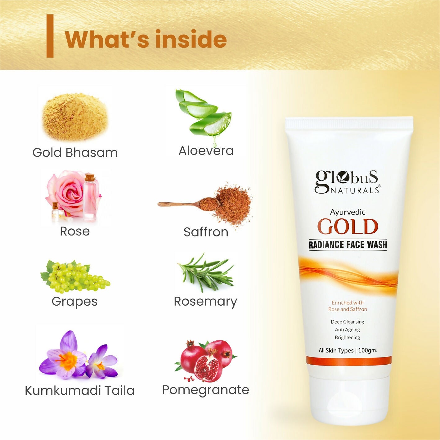 Globus Naturals Gold Radiance Anti Ageing & Brightening Face Wash