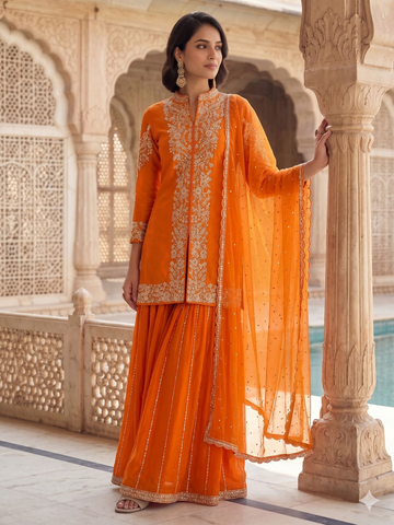 Teeya Creation Womens New Trendy Silk With Heavy Embroiedery With Sequence Work Kurta Set - Dista