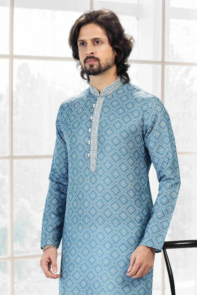 Raivat Ethnic Cotton Thread Work Kurta Pajama In Blue Colour - Dista
