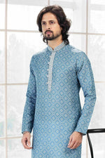 Thumbnail for Raivat Ethnic Cotton Thread Work Kurta Pajama In Blue Colour - Dista