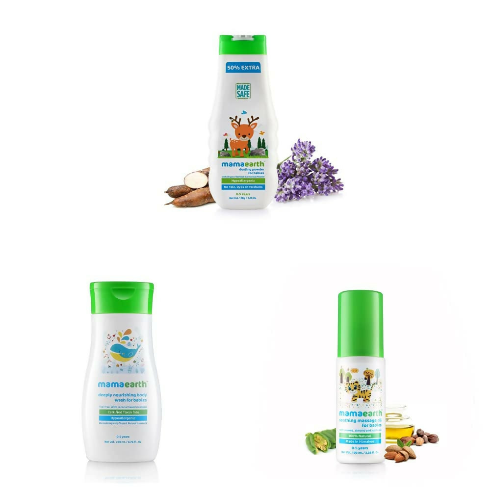 Mamaearth Dusting Powder & Soothing Massage Oil & Deeply Nourishing Wash for Babies - Distacart
