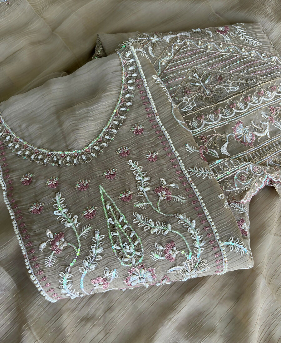 KC Beautiful Beige Chiffon Silk Hand Embroidery Suit For Women - Dista