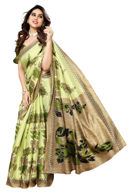 Vamika pista Printed Art Silk Saree - Distacart