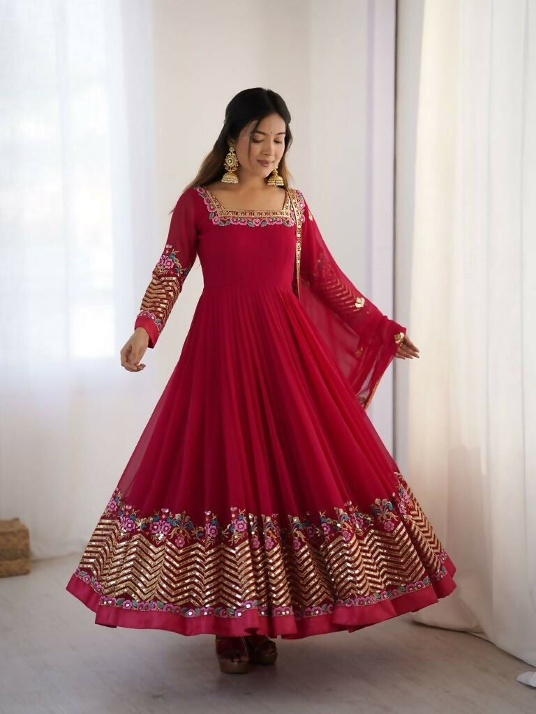 Teeya Creation Rani Color Heavy Georgette Wedding Wear Embroidery Work Long Gown