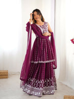 Thumbnail for Joban Fashion wine Lehenga Georgette Coding Dori with Sequence with Rivet Moti
