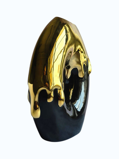 Sun Mun Decors Black & Golden Ceramic Premium Melting Gold Vase