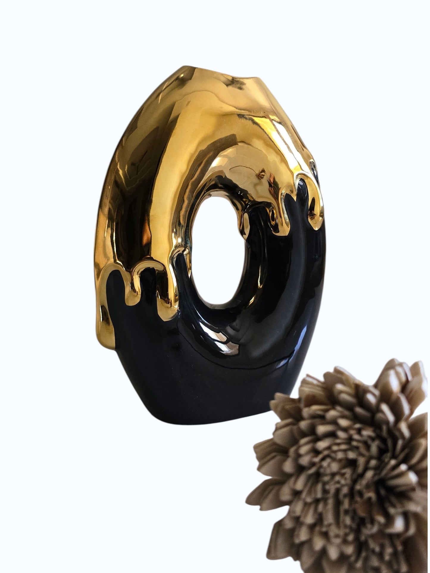 Sun Mun Decors Black & Golden Ceramic Premium Melting Gold Vase