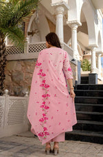Thumbnail for The52 Pink Women's Beautiful Chanderi Fabric Printed Work Straight Kurta Pant and Dupatta Set - Distacart