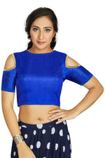 Thumbnail for Aastha Fashion Women's Blue Art Silk Cold Shoulder Sleeve Readymade Blouse - Distacart