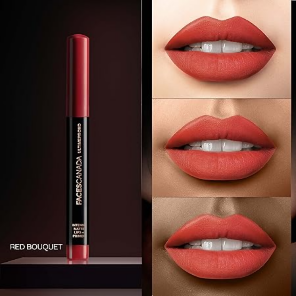 Faces Canada Ultime Pro Hd Intense Matte Lipstick + Primer - Red Bouquet (Red) - Distacart