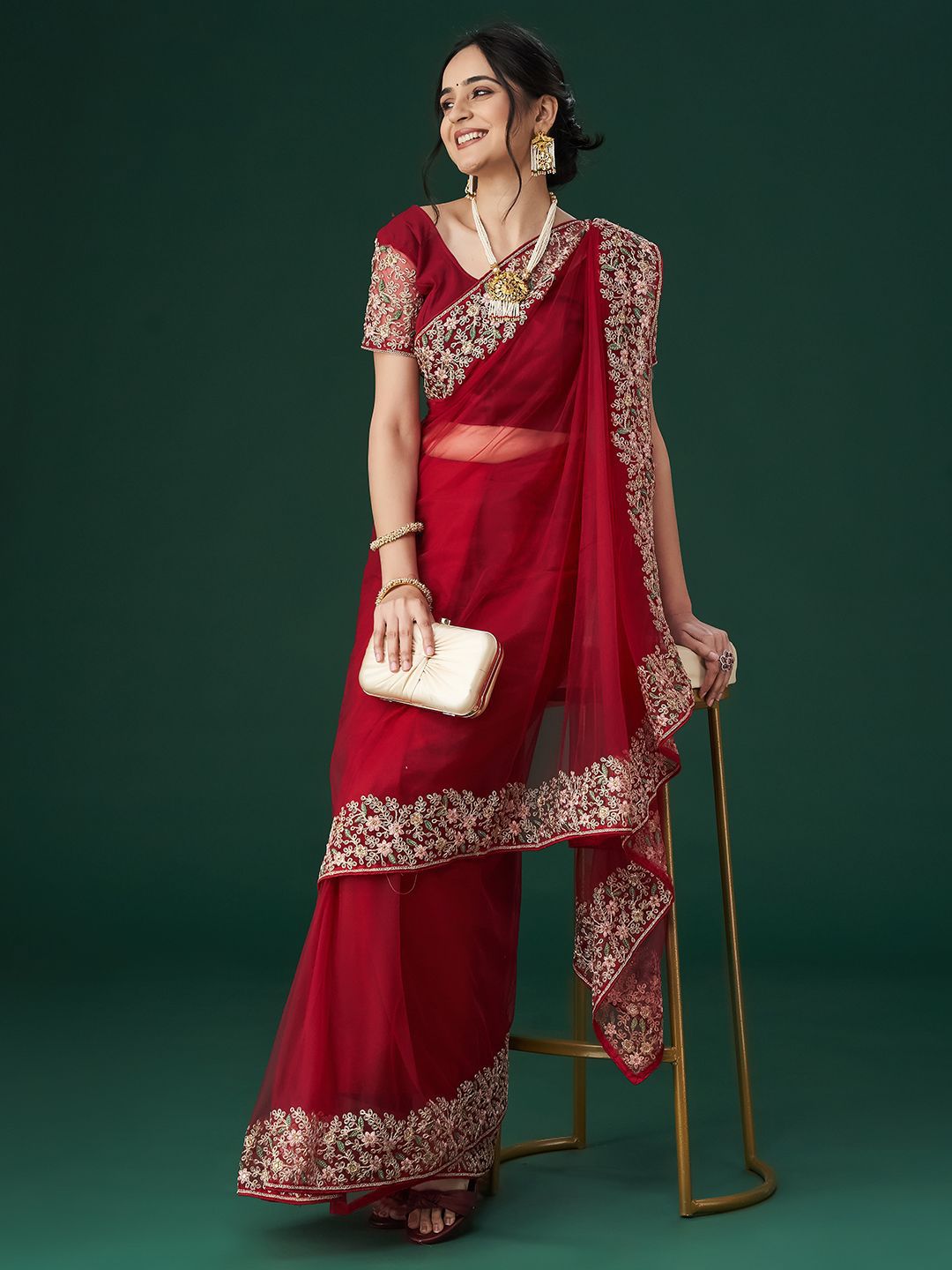 kasee Women's Aari Work Embroidered Net Sarees - Distacart