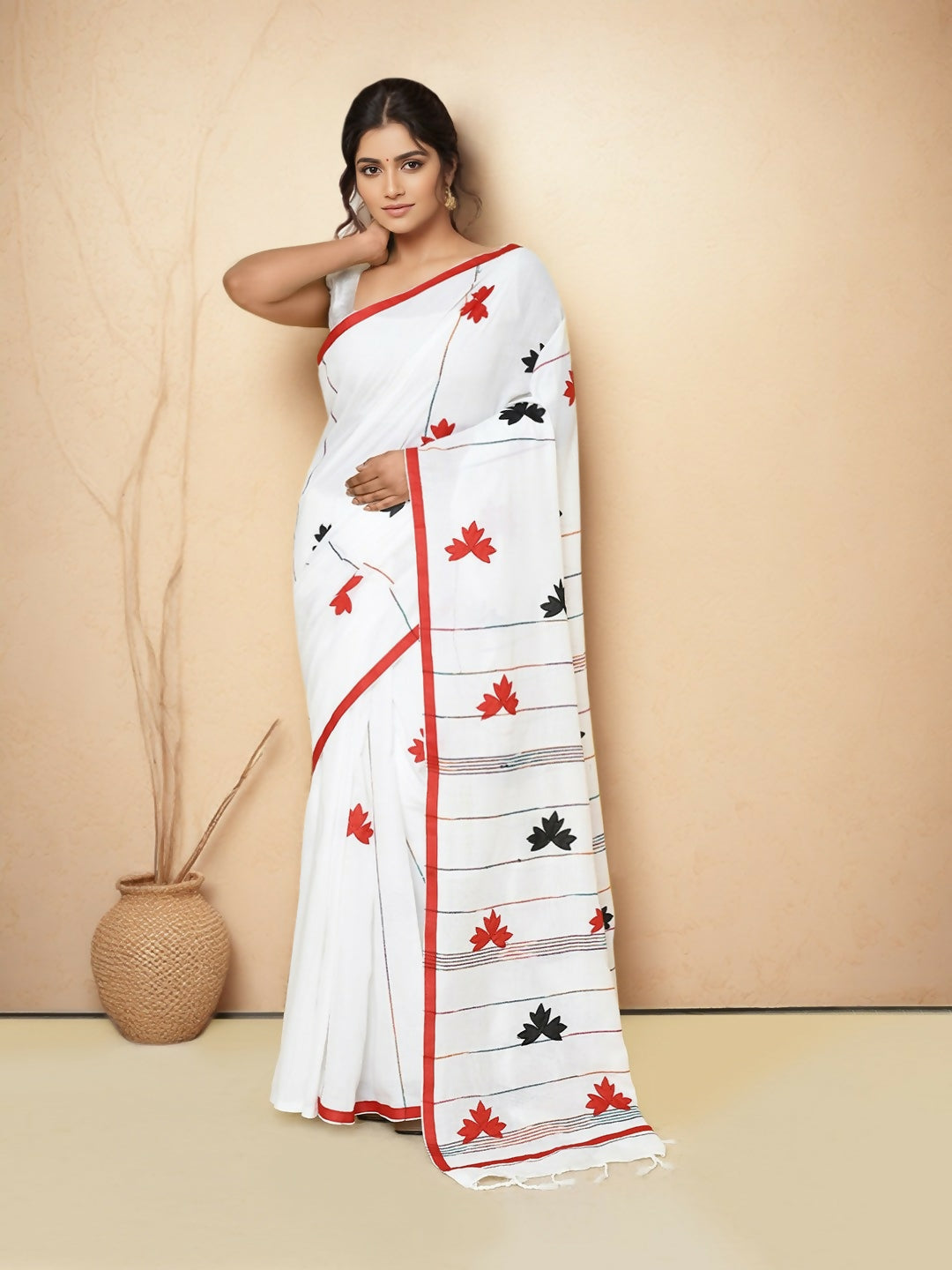 Joban Fashion Multicolor Cotton Applic Saree - Dista