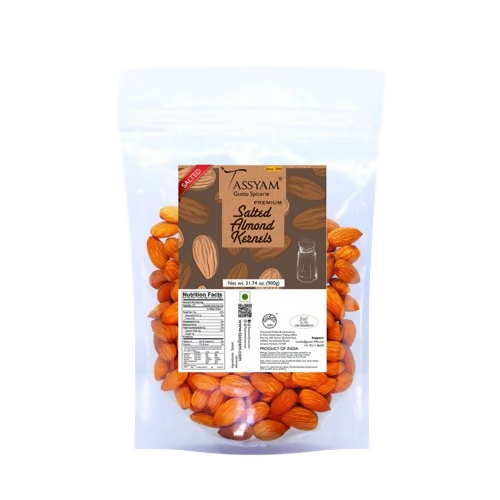 Tassyam Organics Premium Roasted Salted Almonds Namkeen Badaam Giri - Pouch - Distacart