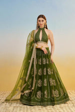 Thumbnail for Aastha Fashion Mehandi Green Butterfly Net Tone To Tone Cotton Thread Work And Sequence Work Embroidery Wedding Wear Lehenga Choli - Distacart