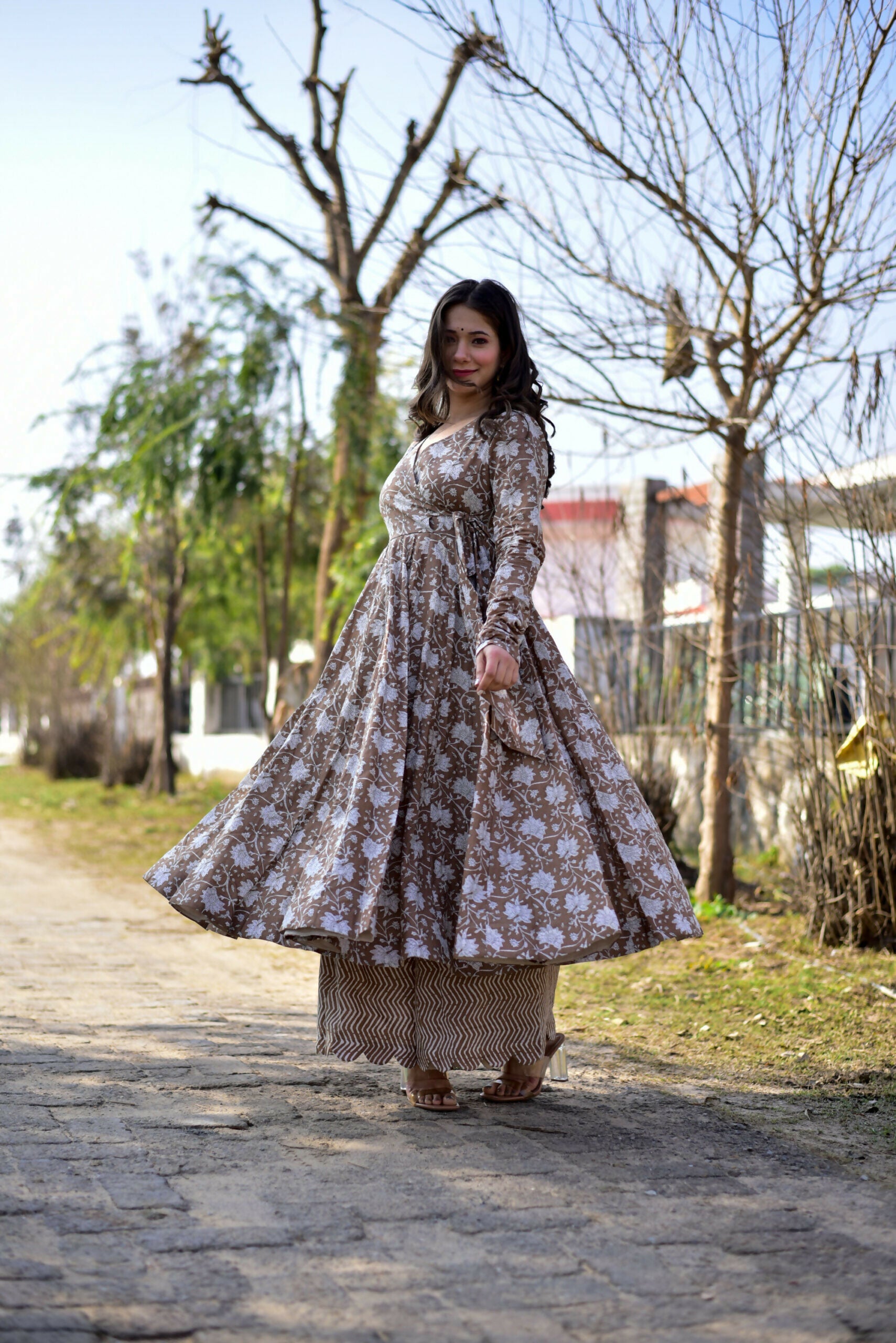 Jyoti Fashion Women's Coffee Cotton Silk Heavy Digital Printed Kurta Plazo Set - Distacart