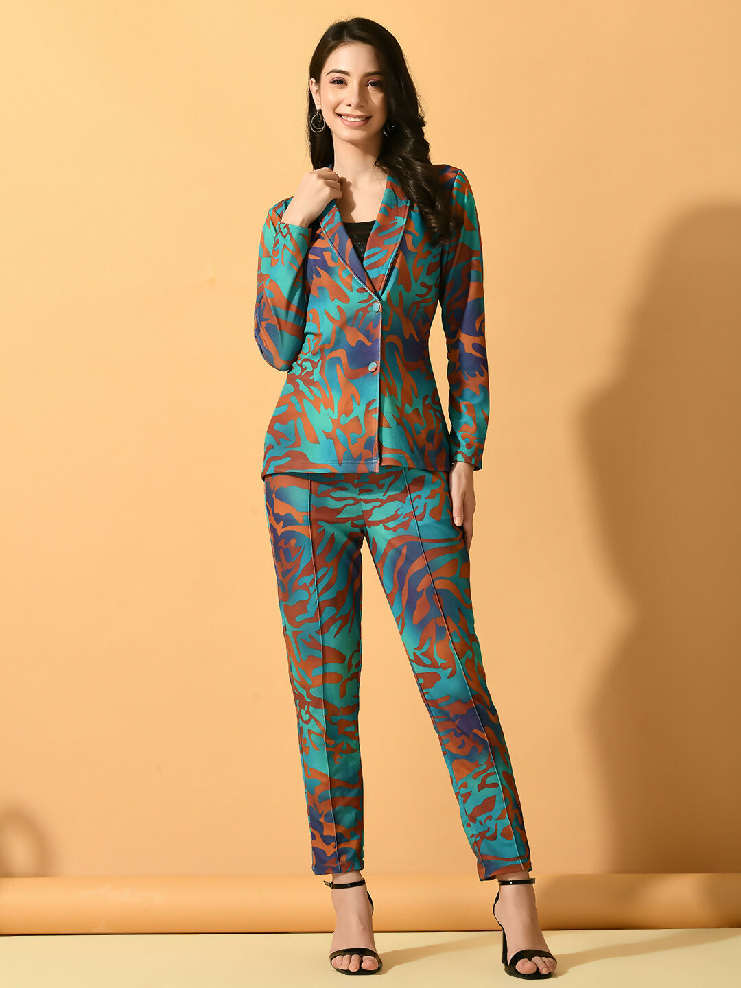 Myshka Women's Multi Printed Coat With Trousers - Distacart