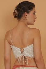 Thumbnail for Joban Fashion Silk Pearl And Beads Hand Embroidery Padded Blouse - Pearl White