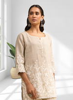 Thumbnail for Joban Fashion Beige Linen Embroidered Readymade Cord Set - Distacart