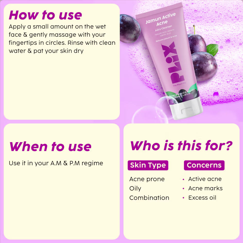 PLIX The Plant Fix - Jamun Active Acne Regime With Cleanser & Toner To Unclog Pores & Reduce Acne - Distacart