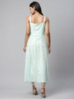 Thumbnail for Ahalyaa Women Summer Blue Net Glitter Printed Dress - Distacart