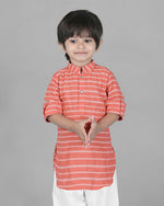 Thumbnail for Joban Fashion Kids Island Cotton Full Sleeves Striped Kurta and Pyjama- Peach - Distacart