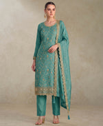 Thumbnail for KC Sky Blue Silk Straight Suit For Women Heavy Embroidery Work - Dista
