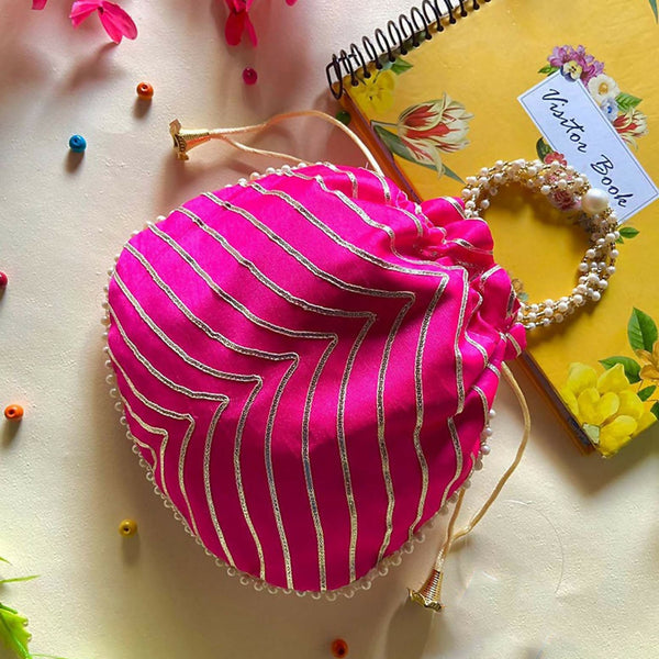 Joban Fashion Pearl Hand Work Potli Bag - Pink