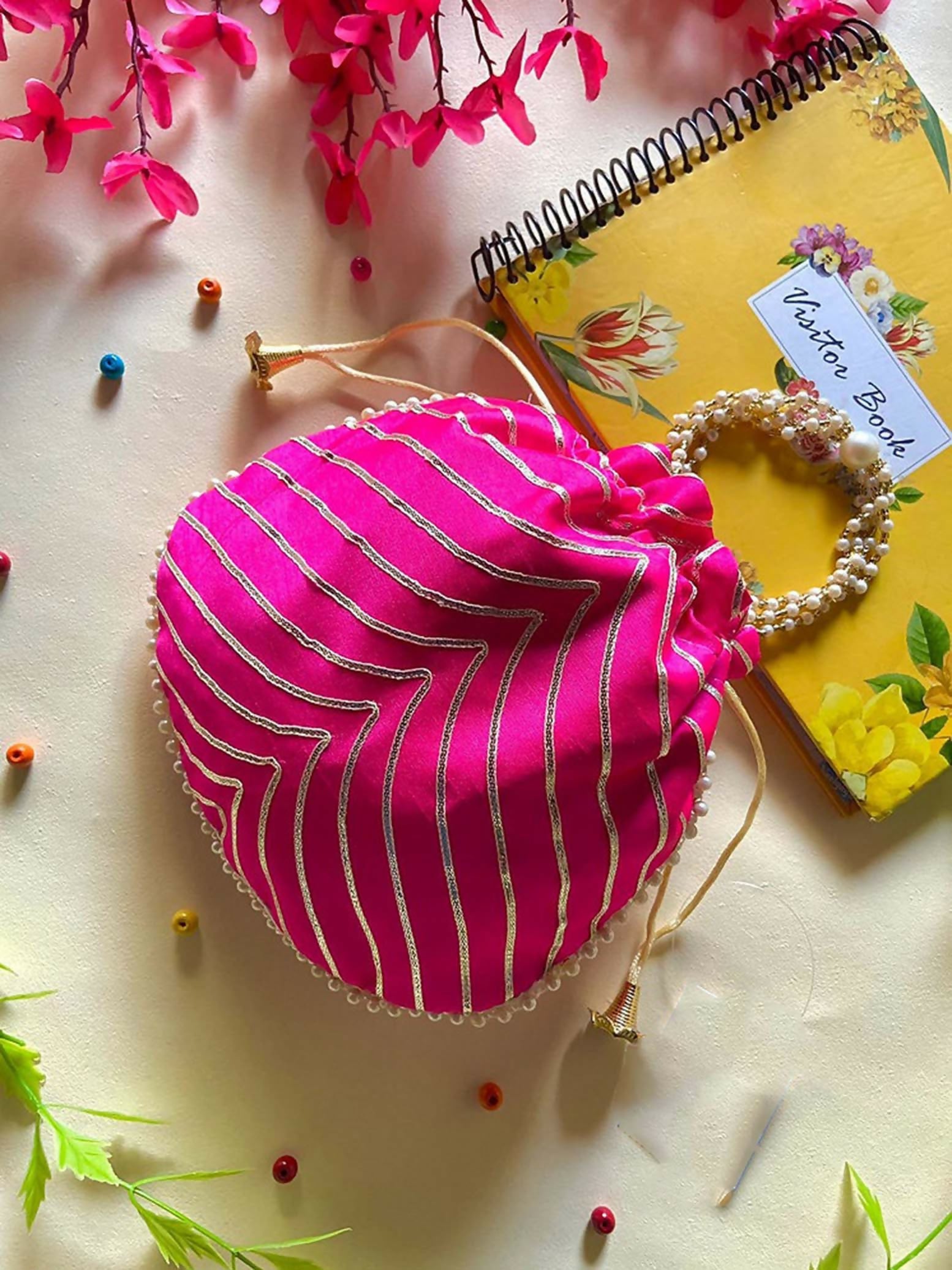 Joban Fashion Pearl Hand Work Potli Bag - Pink - Dista