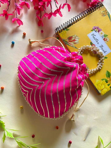 Joban Fashion Pearl Hand Work Potli Bag - Pink - Dista