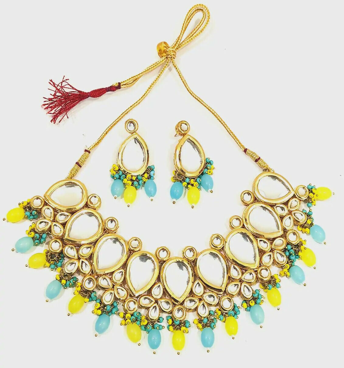 Joban Fashion Hand Made High Quality Gold Plated Base Metal Alloy Kundan Stone Studded Kundan Jewellery Set - Distacart