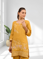 Thumbnail for Joban Fashion Mustard Linen Embroidered Readymade Cord Set - Distacart