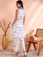 Thumbnail for Ode by House of Pataudi Geometric Printed V-Neck Pure Cotton Straight Kurta With Trouser - Distacart