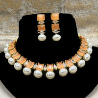 Thumbnail for Orange Partywear American Diamond Necklace Set For Women By House of Ree