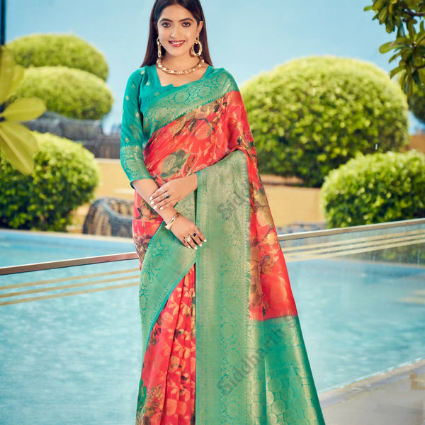 Exclusive Collection Wedding Red Green Collection Banarasi Silk Saree With Rich Pallu