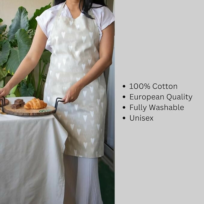 Oak & Lily 100% Cotton Kitchen Apron-Beige and Ivory - Dista