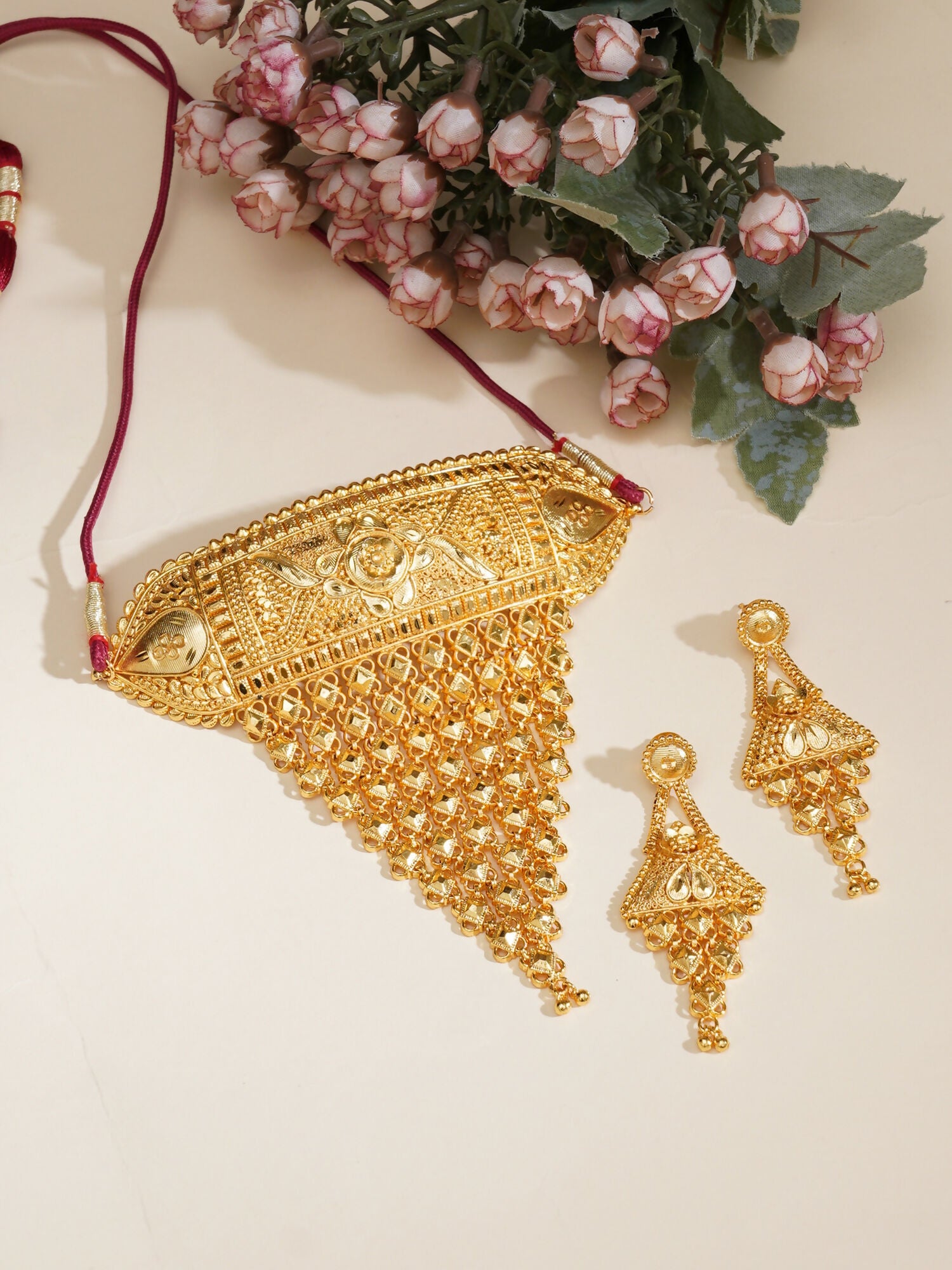 Gold plating jewellery set (Gold) - Ruby Raang - Distacart