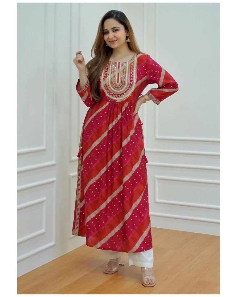 Alvano Women's Sequence Naira Cut Kurti with Pant set Printed Rayon - Distacart