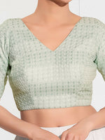 Thumbnail for Joban Fashion Pista Green Crochet Padded Blouse With V Neck Elbow Sleeves - Distacart