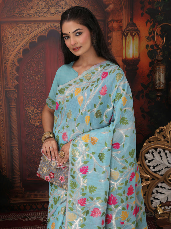 Astita Linen Cotton Sky Blue Saree
