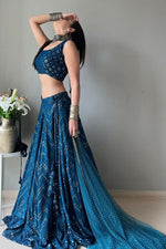 Thumbnail for Jyoti Fashion Blue Thread Embroidery Georgette Designer Lehenga Choli with Dupatta - Distacart