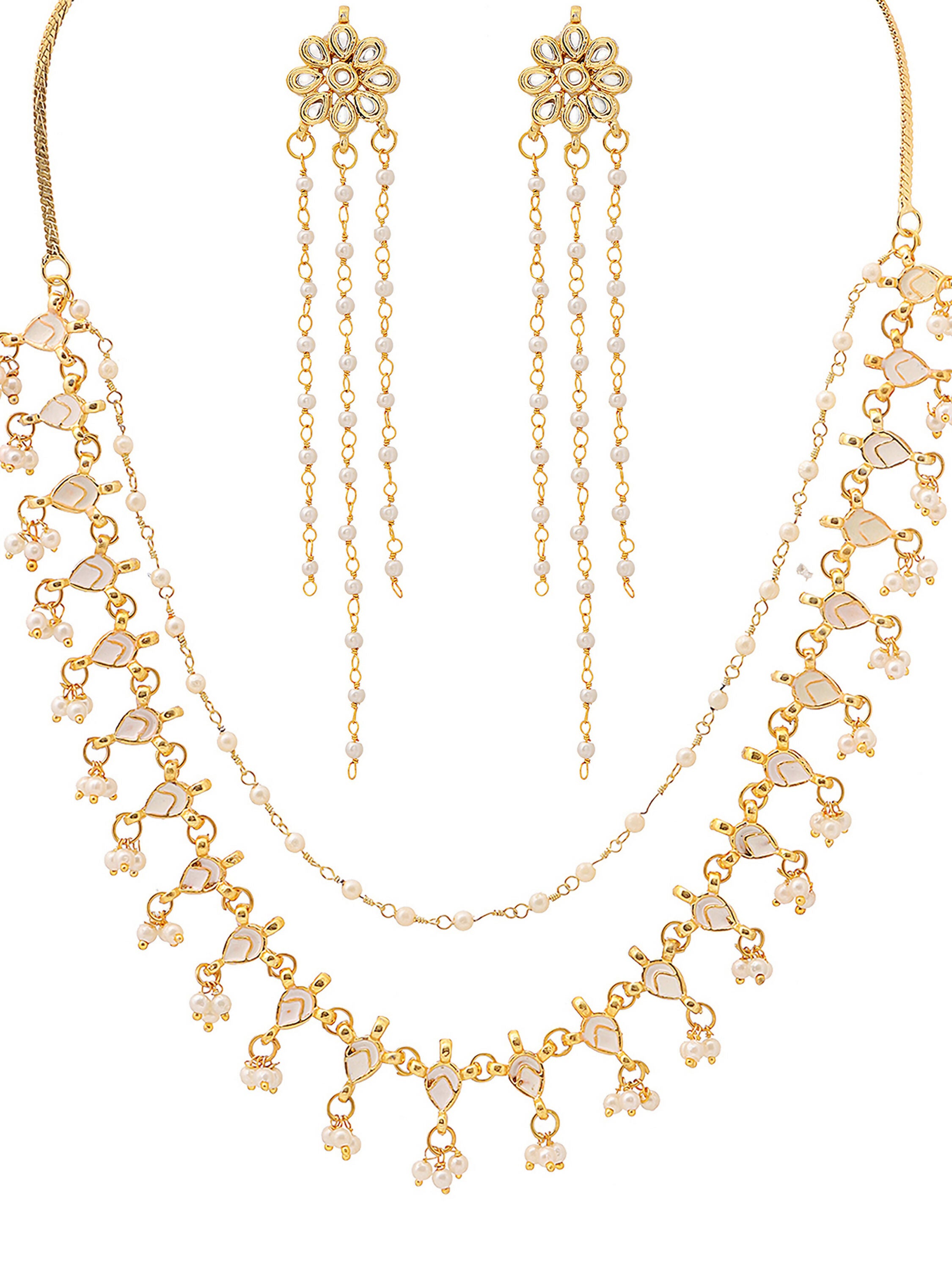 Ruby Raang Gold Kundan Necklace with Dangler Earrings