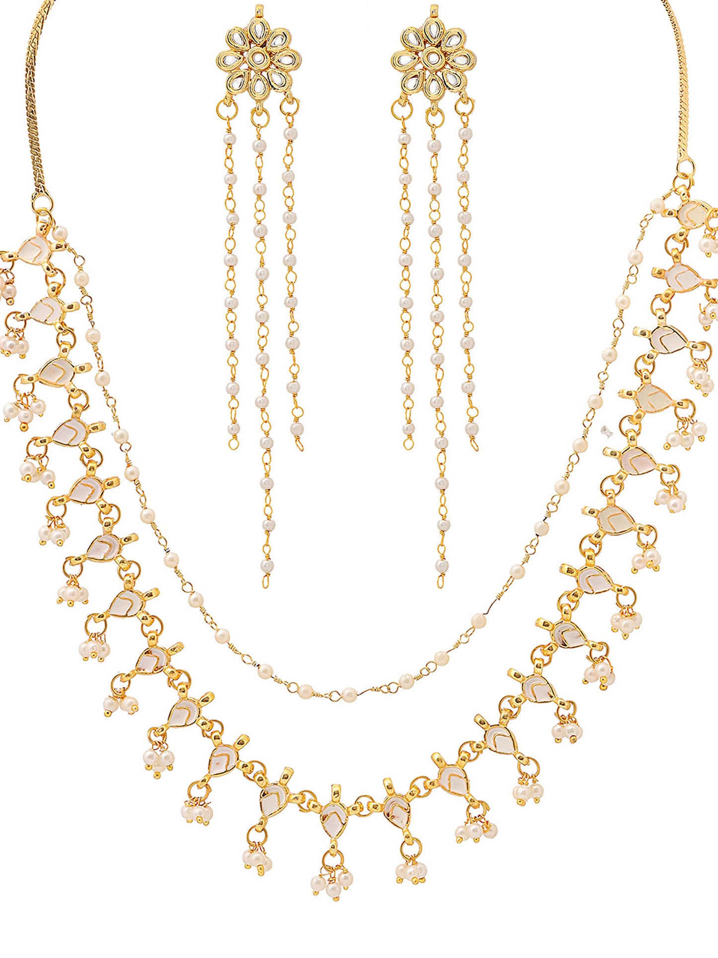 Ruby Raang Gold Kundan Necklace with Dangler Earrings - Distacart