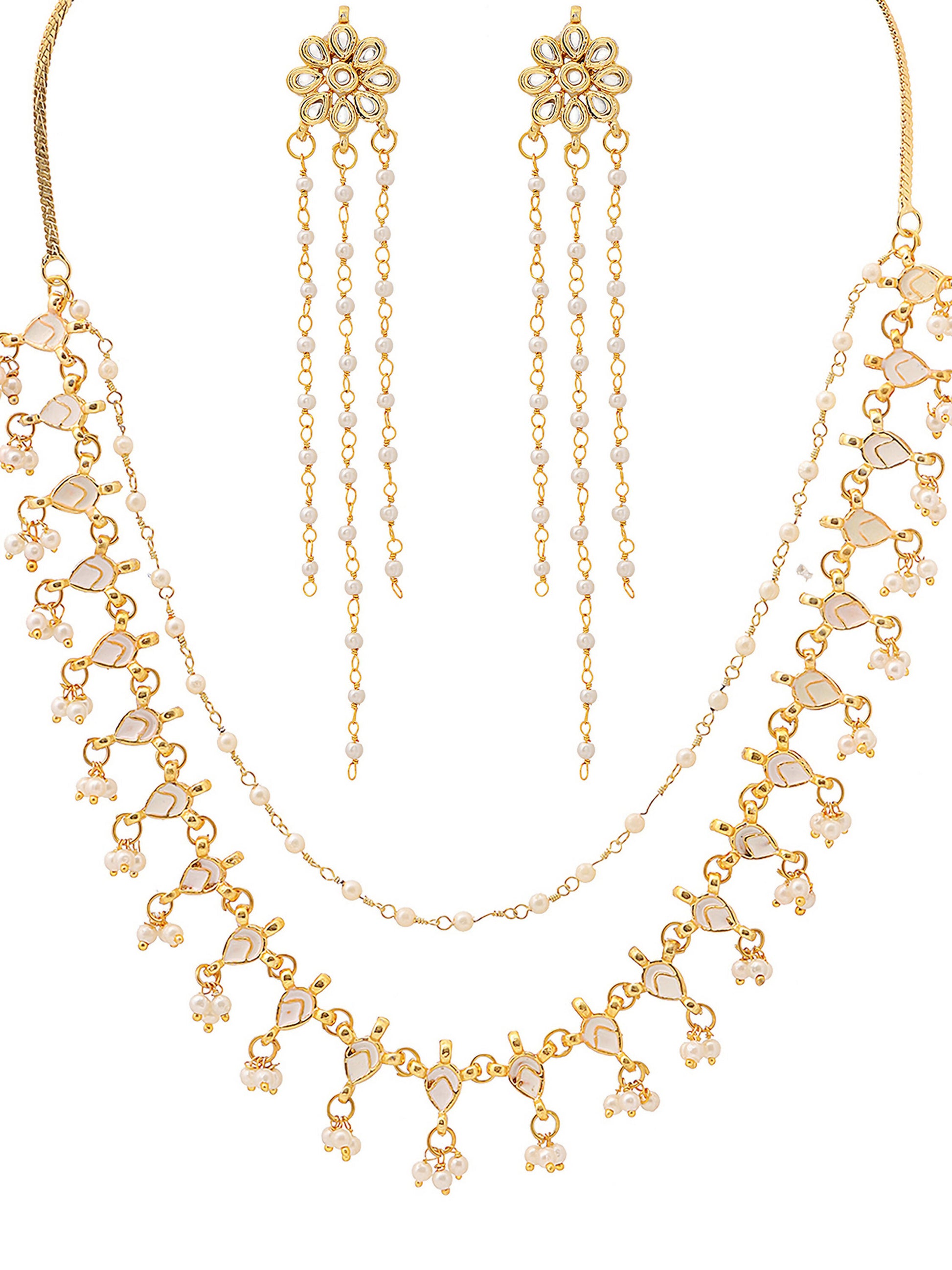 Ruby Raang Gold Kundan Necklace with Dangler Earrings - Distacart