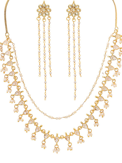 Ruby Raang Gold Kundan Necklace with Dangler Earrings - Distacart