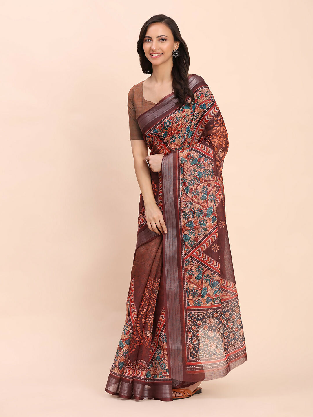 Astita Linen Cotton Brown Saree