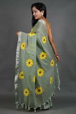 Thumbnail for Exclusive Collection Light Pista Pure Cotton Saree With Sunflower Design