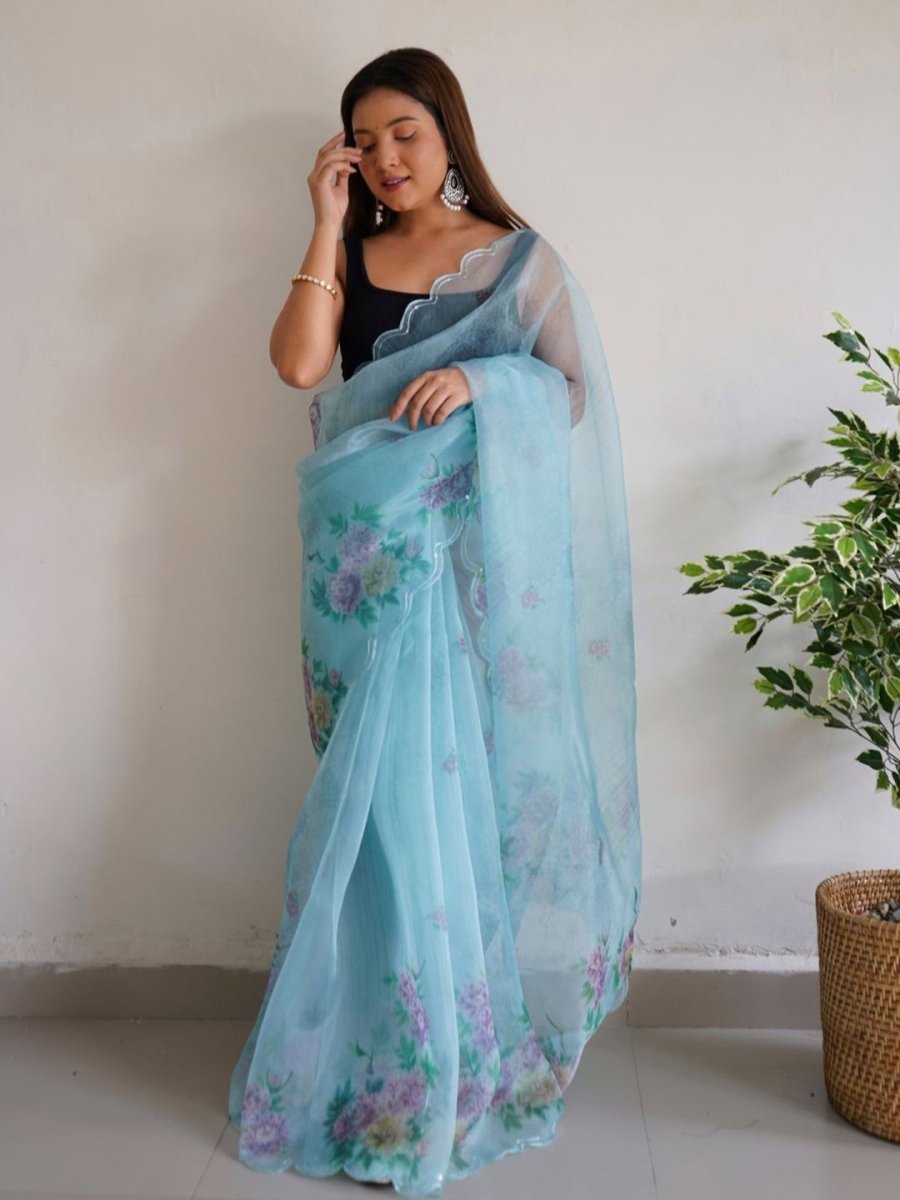 Anouk Floral Printed Organza Saree - Distacart