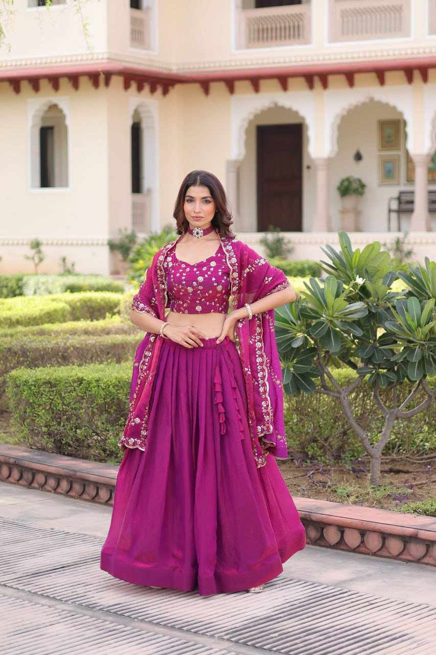 Prazu Fashion Purple Fendy Silk With Heavy Sequins & Thread Embroidered Lehenga Choli - Distacart